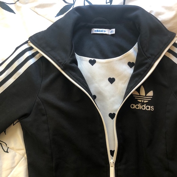 adidas 3 stripes jacket w/ cute heart pattern